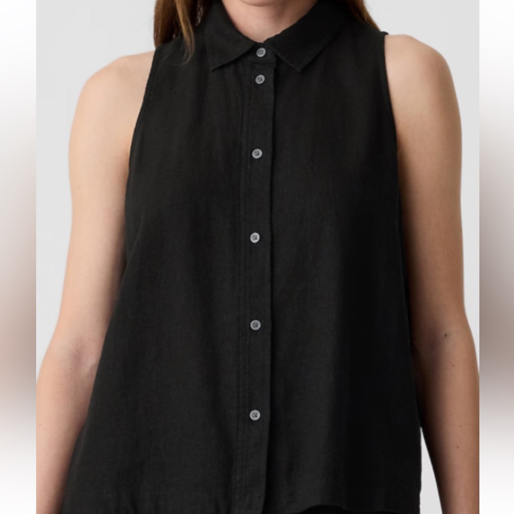 Gap sleeveless linen blend button down shirt s women's black